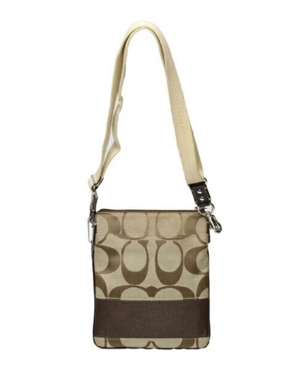 Coach Shoulder Swing Bag Signature Nylon Leather Beige Brown - Picture 7 of 12